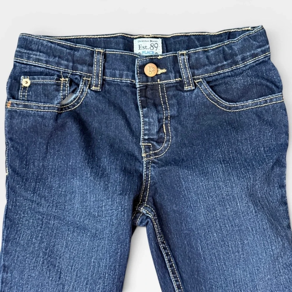 The Childrens Place Girls Blue Stretch Denim Bootcut Jeans Heart Embroidery 10